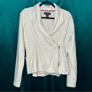 North River Outfitters Speckled Faux Wrap Zip Jacket - Cream/Gray - Size Small